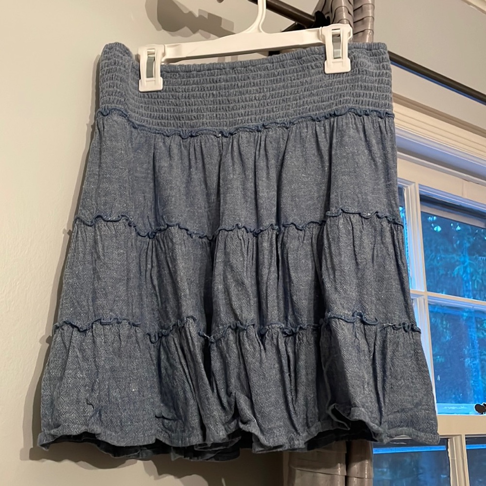 Fake light wash denim tiered skirt